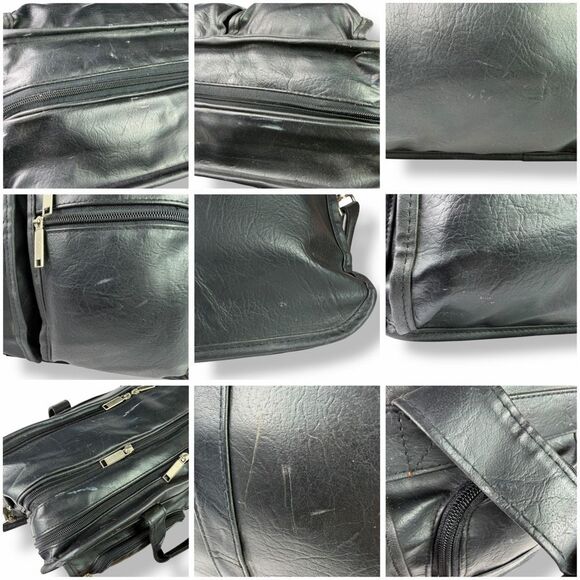 Vintage Briefcase Laptop Travel Bag Distressed Black Leather Rustic Rugged - Picture 10 of 15